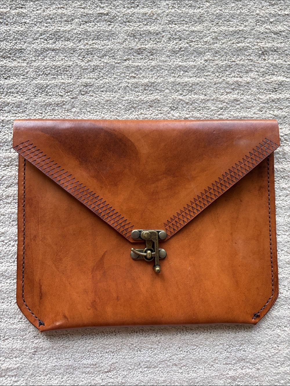 Handmade genuine Leather Envelope Clutch with brass swing latch